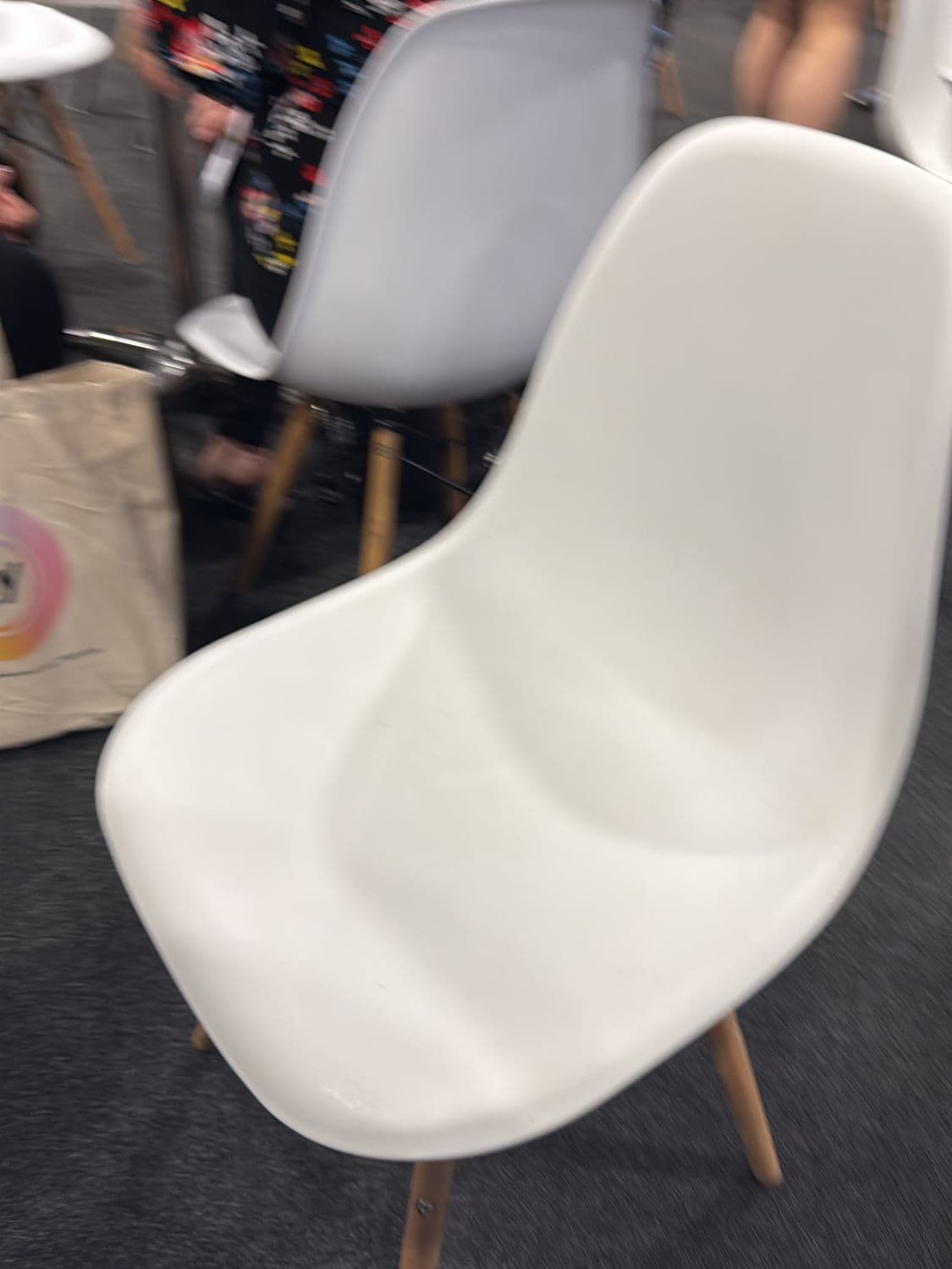 White Eames-Style Shell Chair with Wooden Legs 1