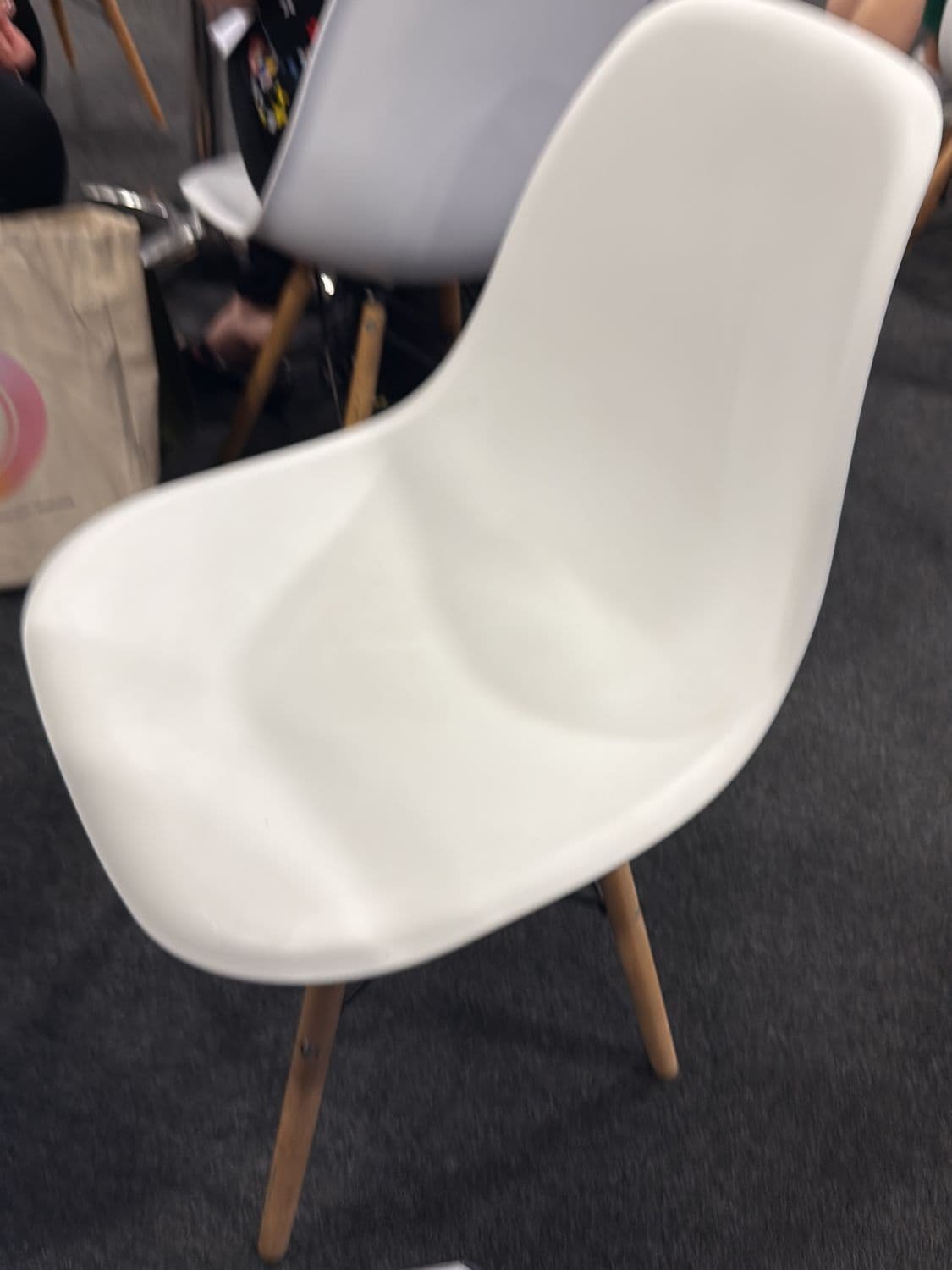 White Eames-Style Shell Chair with Wooden Legs 2