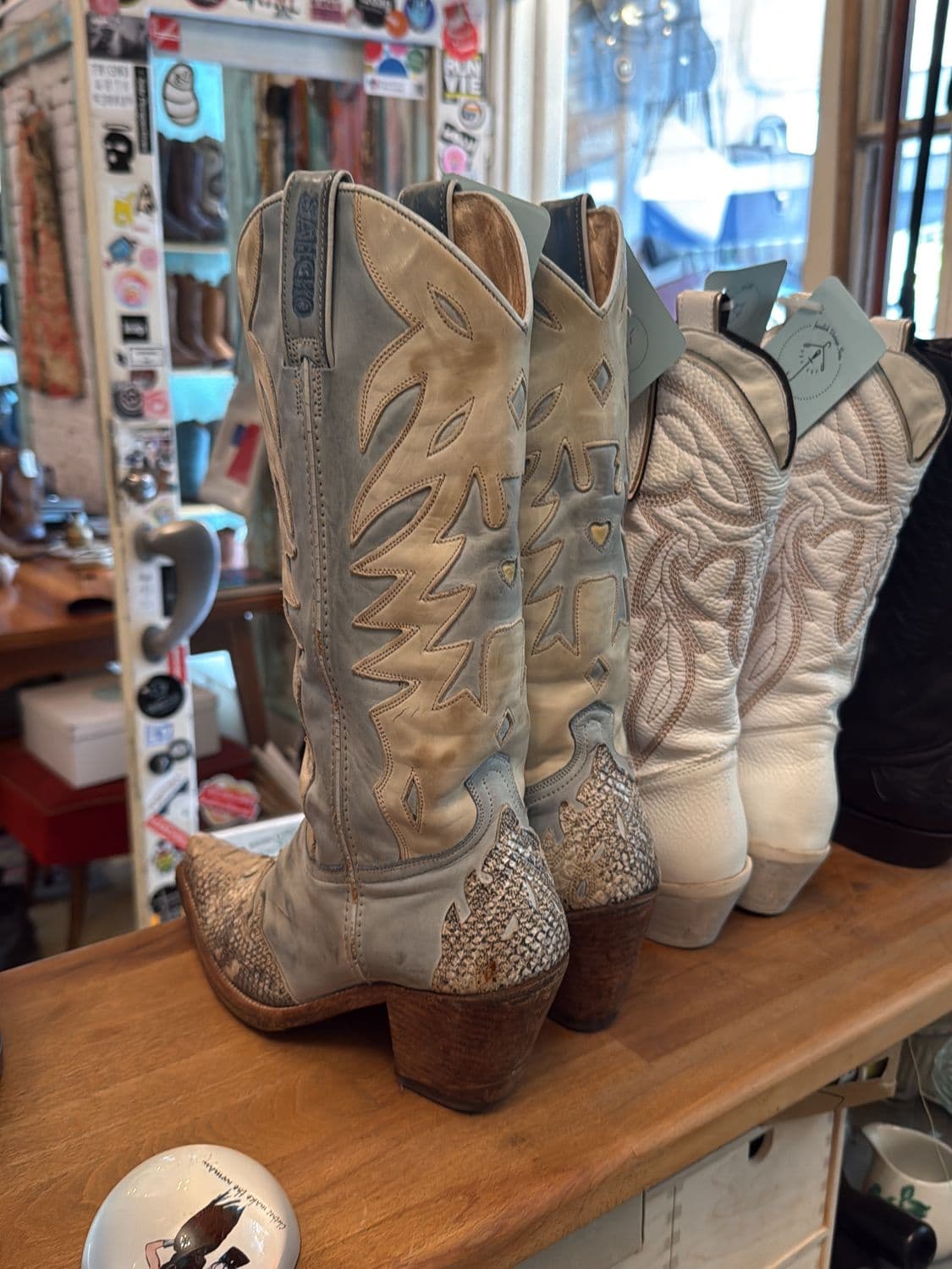 Sendra Western Cowboystiefel in Beige/Grau - Vintage Lederstiefel 1