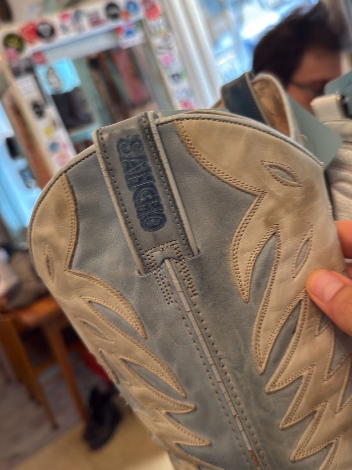 Sendra Western Cowboystiefel in Beige/Grau - Vintage Lederstiefel 2