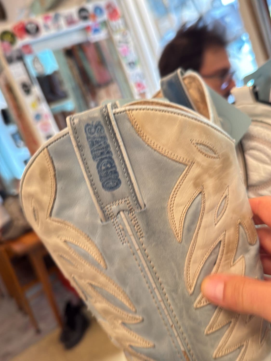 Sendra Western Cowboystiefel in Beige/Grau - Vintage Lederstiefel 3