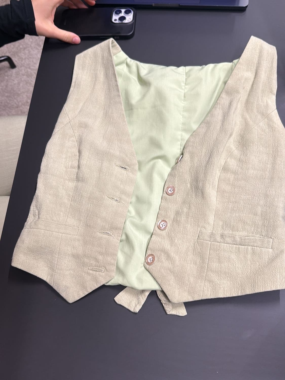 Beige Linen Vest with Mint Green Lining - Great 1