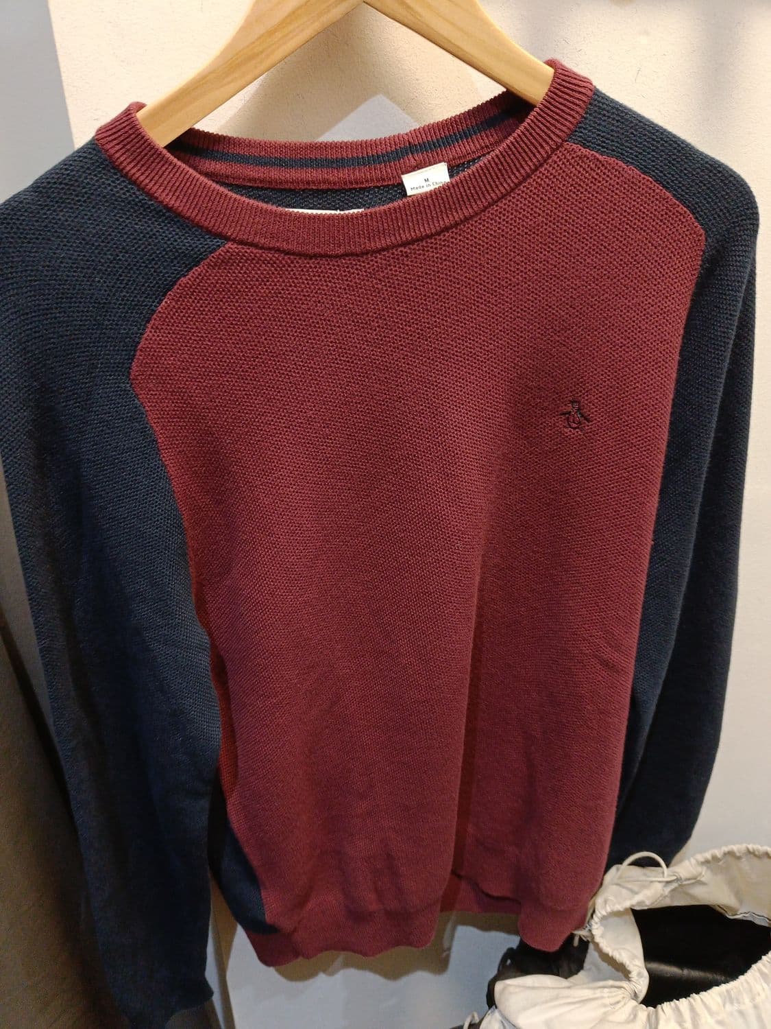 Men's P Brand Two-Tone Burgundy & Navy Crew Neck Sweater - Size M 2