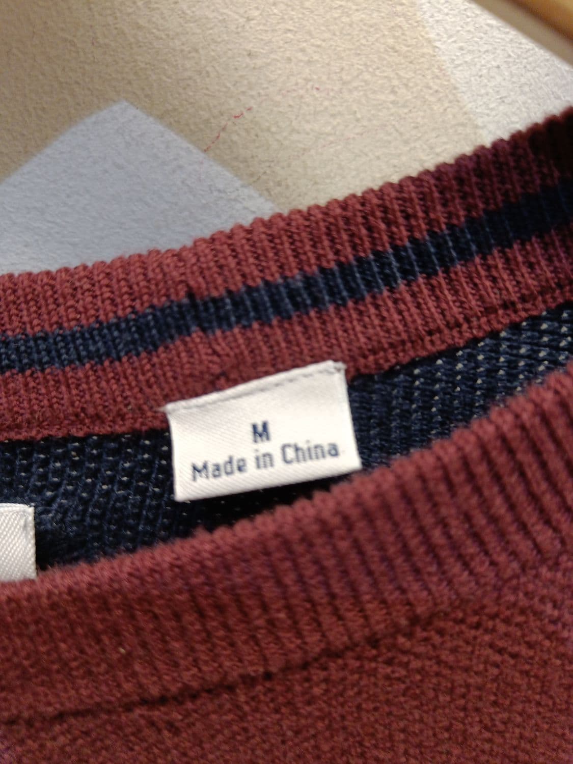 Men's P Brand Two-Tone Burgundy & Navy Crew Neck Sweater - Size M 3