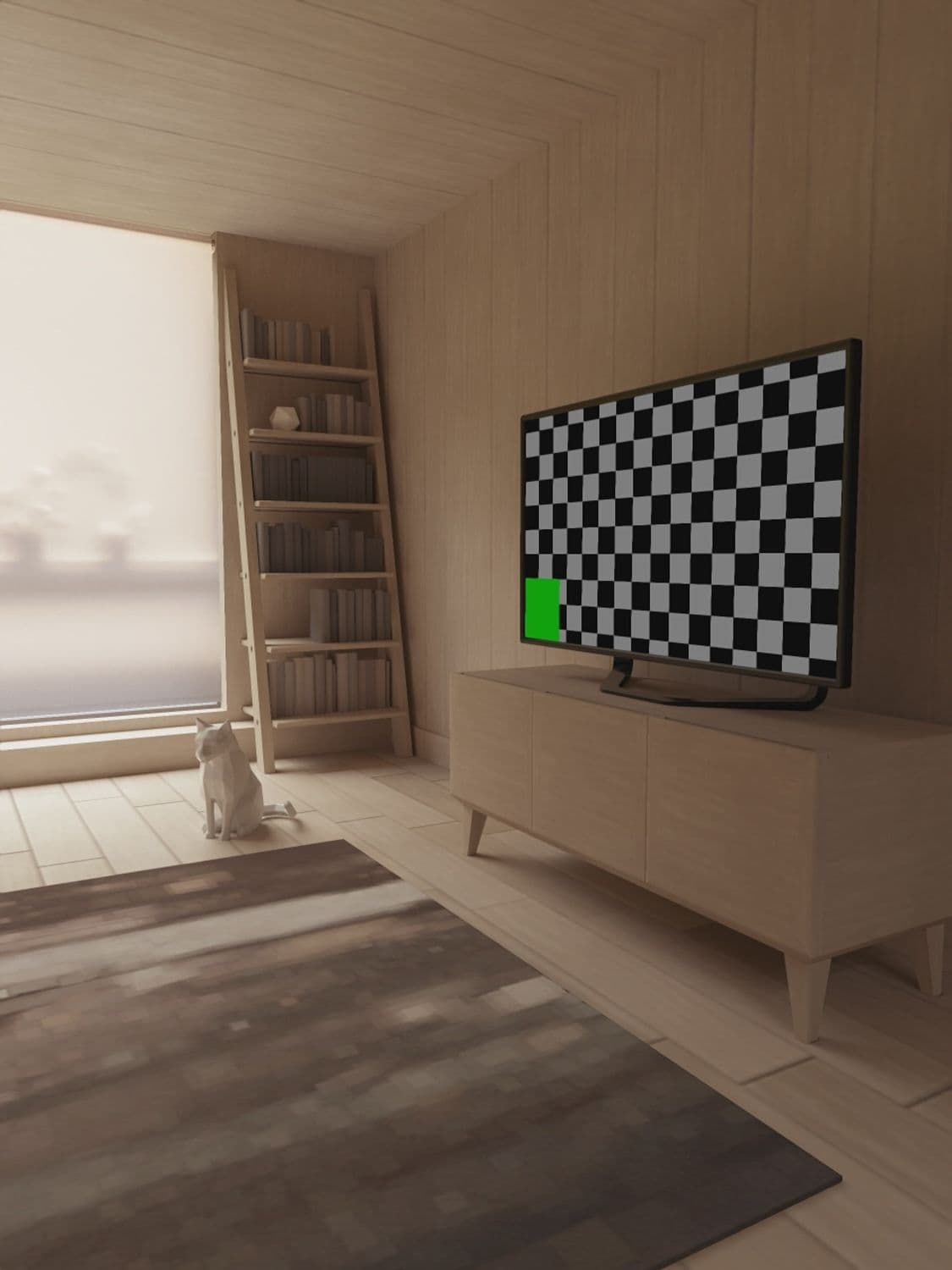 Modern Flat Screen TV with Wooden TV Stand 1