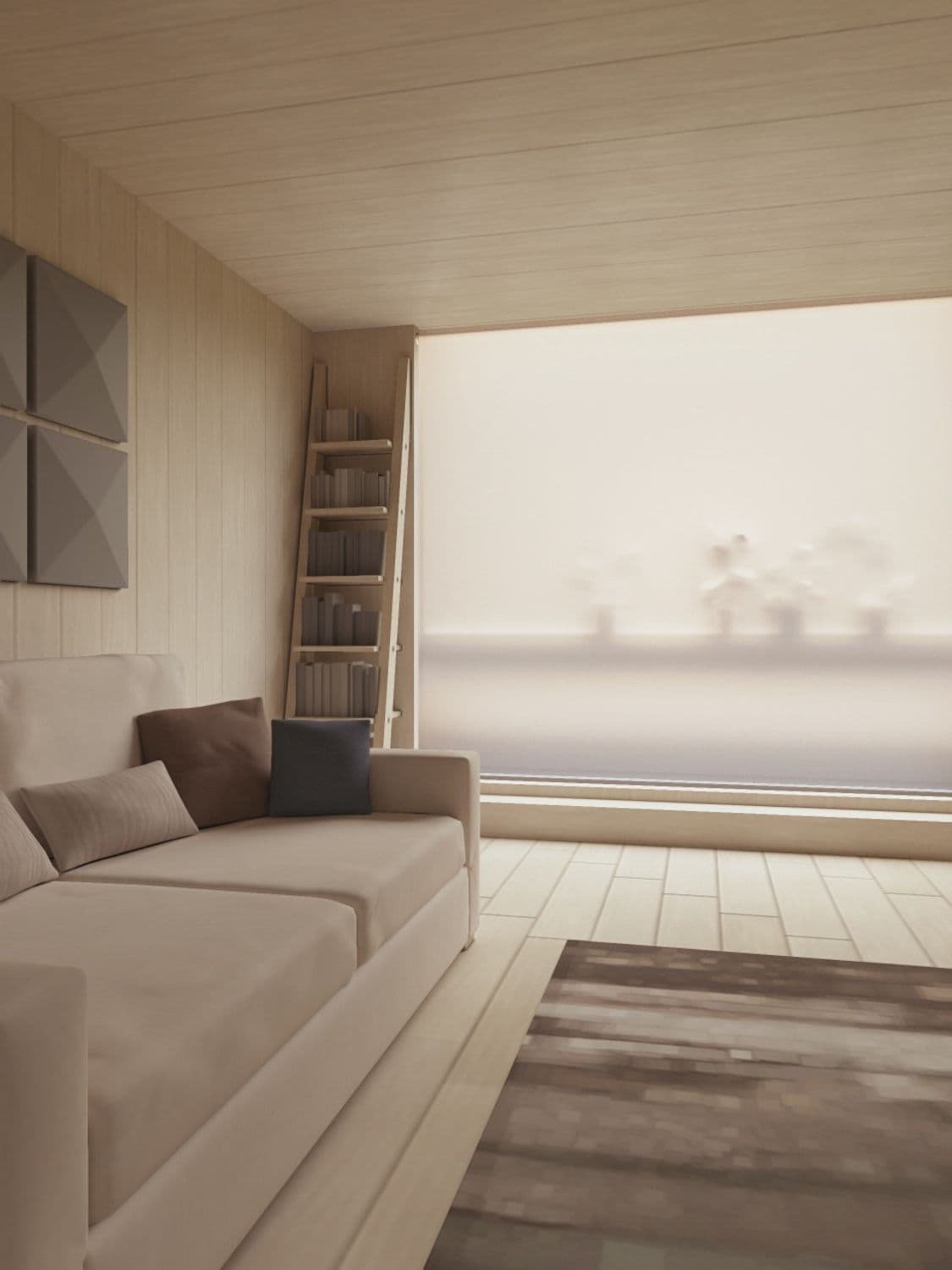 Modern Minimalist Beige Sofa with Decorative Pillows 1