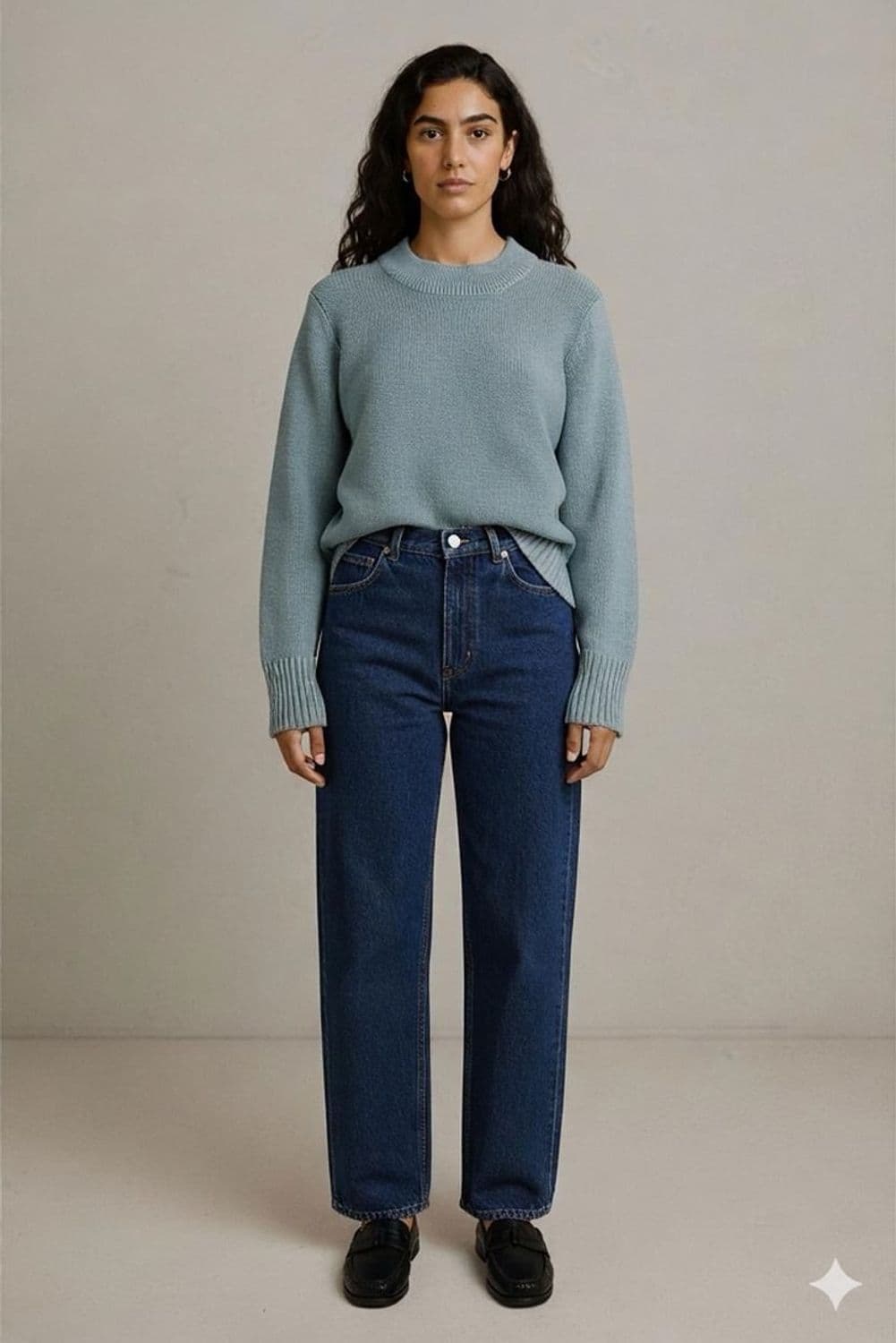 This Olsen mock neck sweater features a beautiful teal/blue-green color perfect.