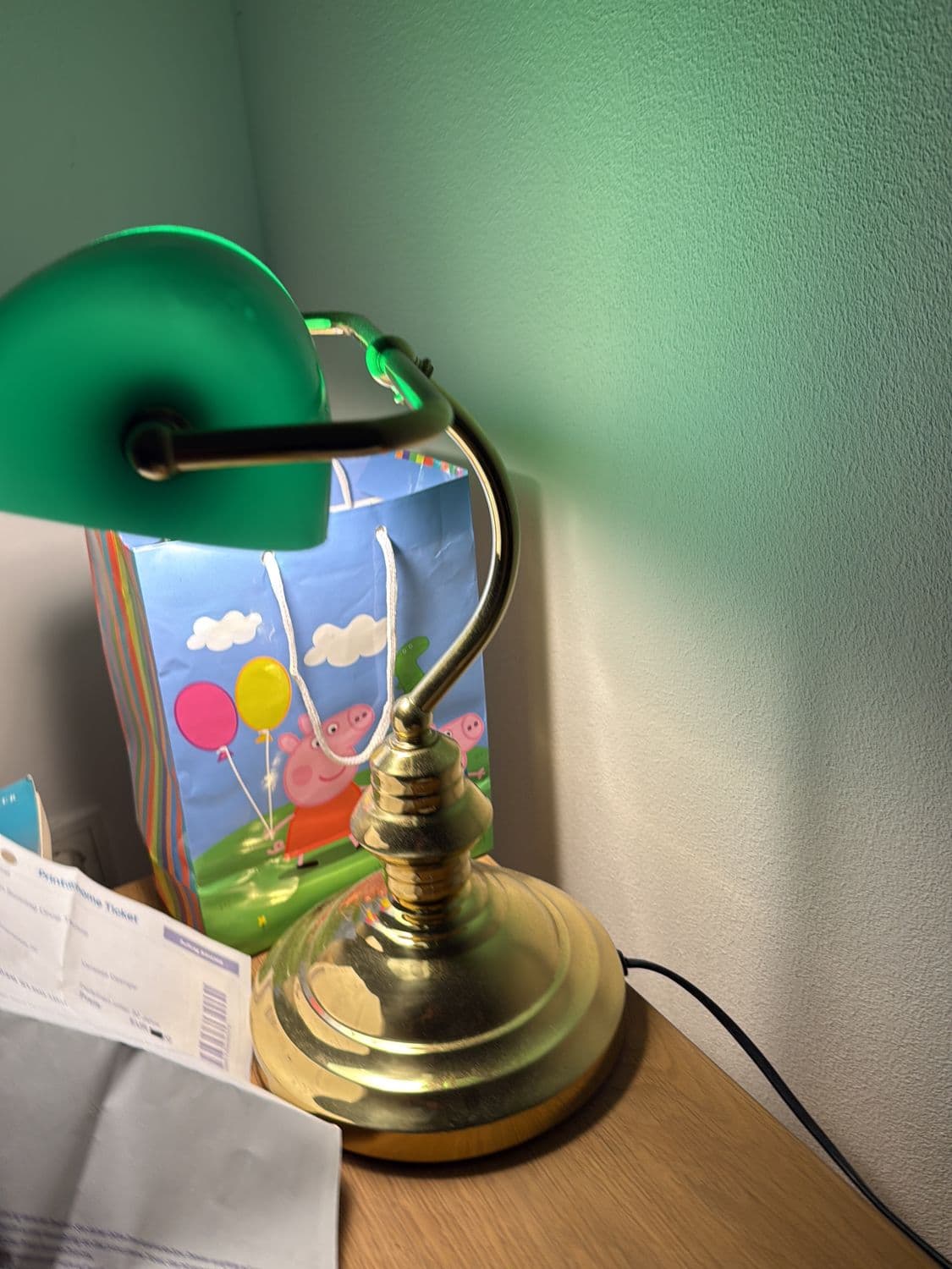 Traditional Banker's Desk Lamp with Green Glass Shade and Brass Finish 2