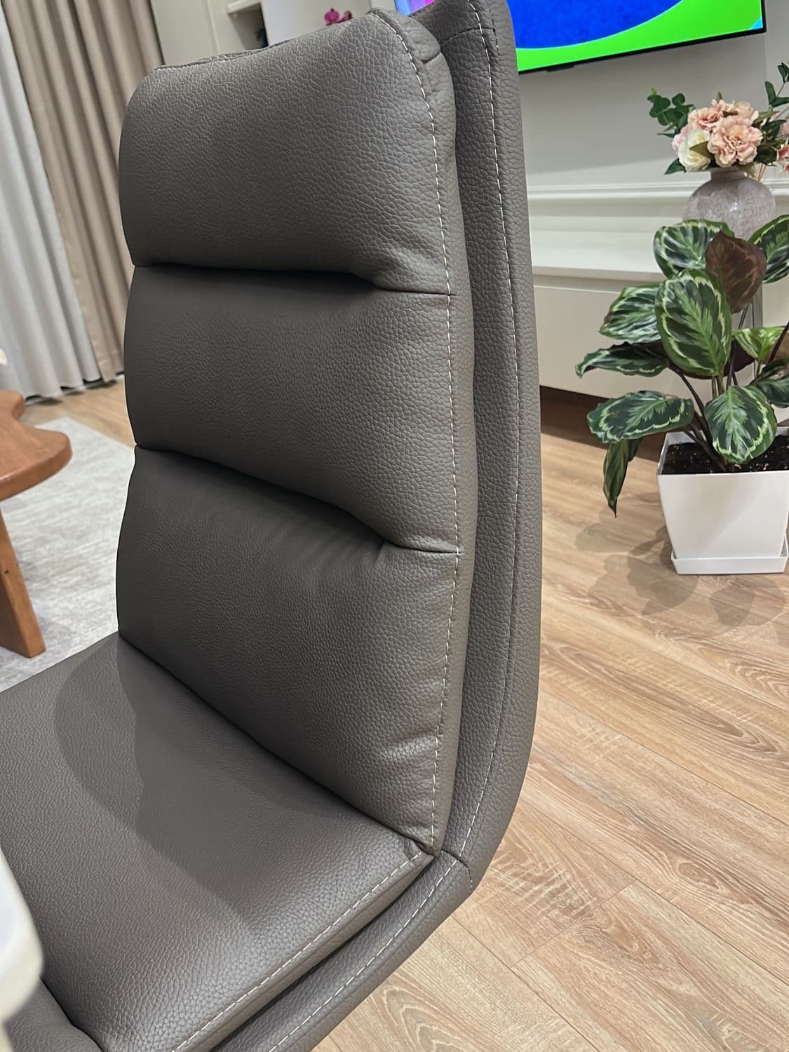 Modern Grey Faux Leather Channel Tufted Chair 2