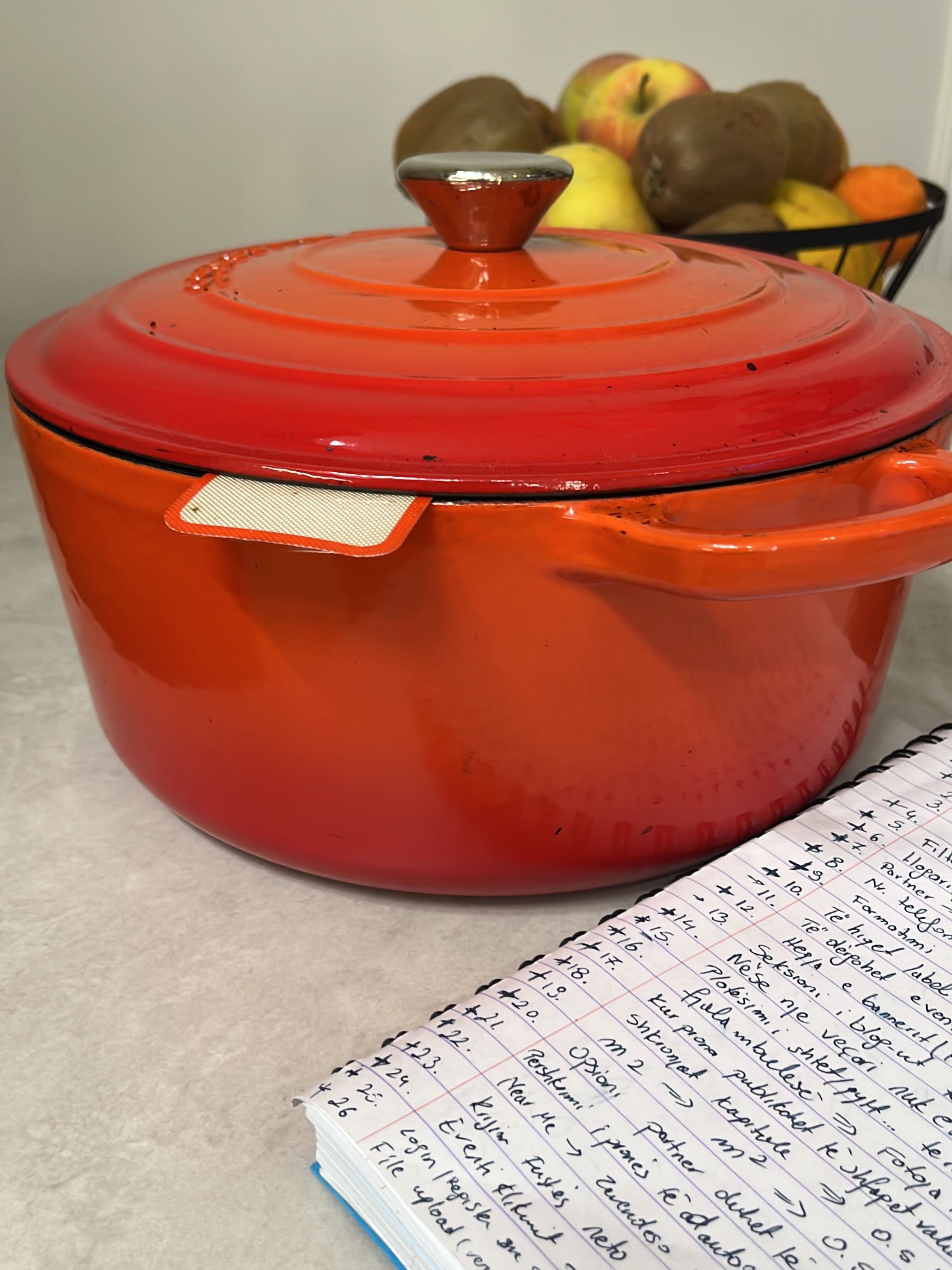 Red-Orange Enamel Cast Iron Pot with Lid 3