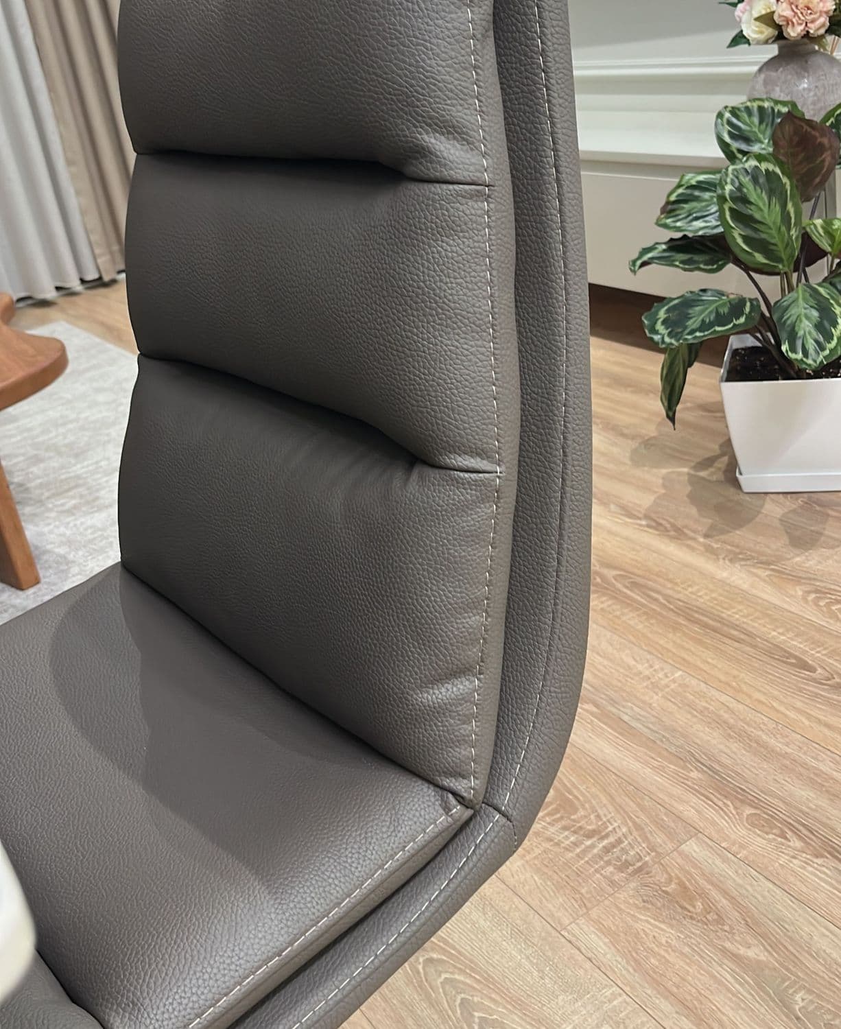 Modern Grey Faux Leather Channel Tufted Chair