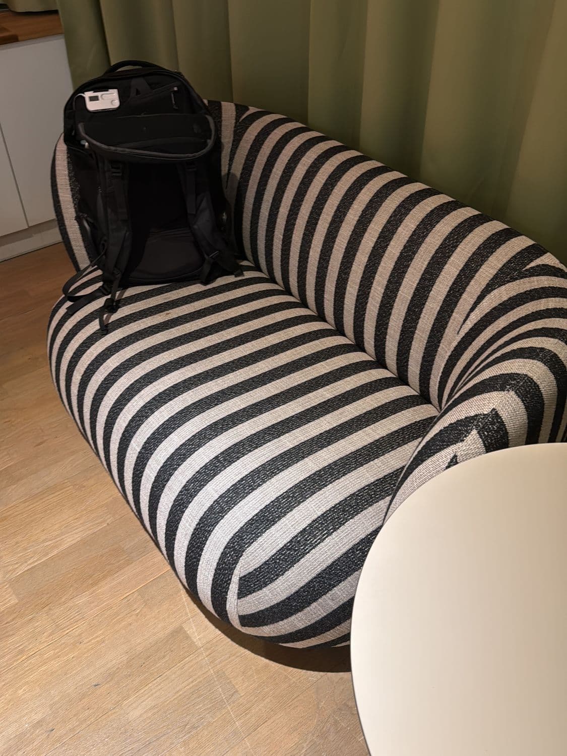Black and Beige Striped Upholstered Armchair