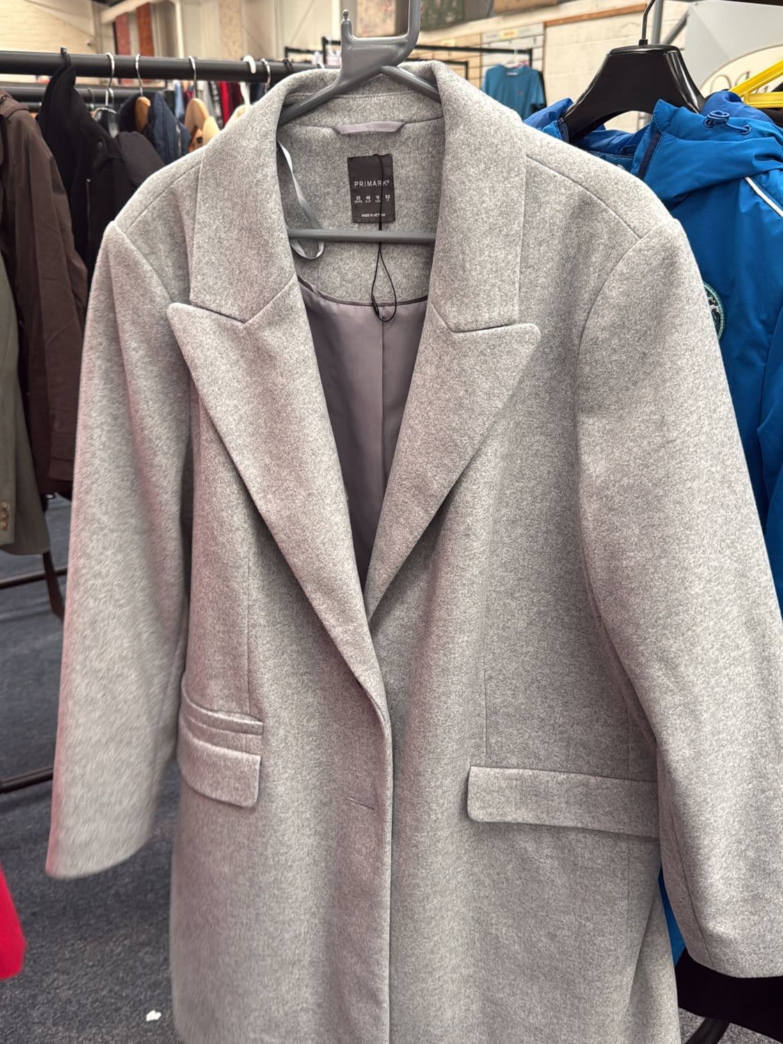 Primark Grey Wool Blend Tailored Coat - Size 20 UK 2