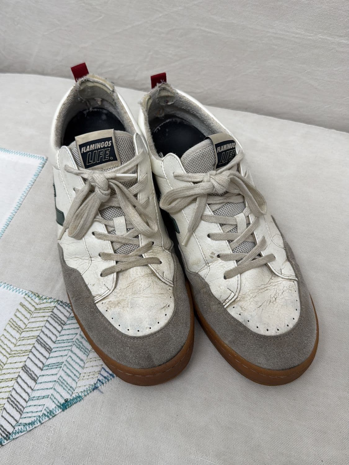 Flamingos Life White & Grey Suede Sneakers with Gum Sole 2