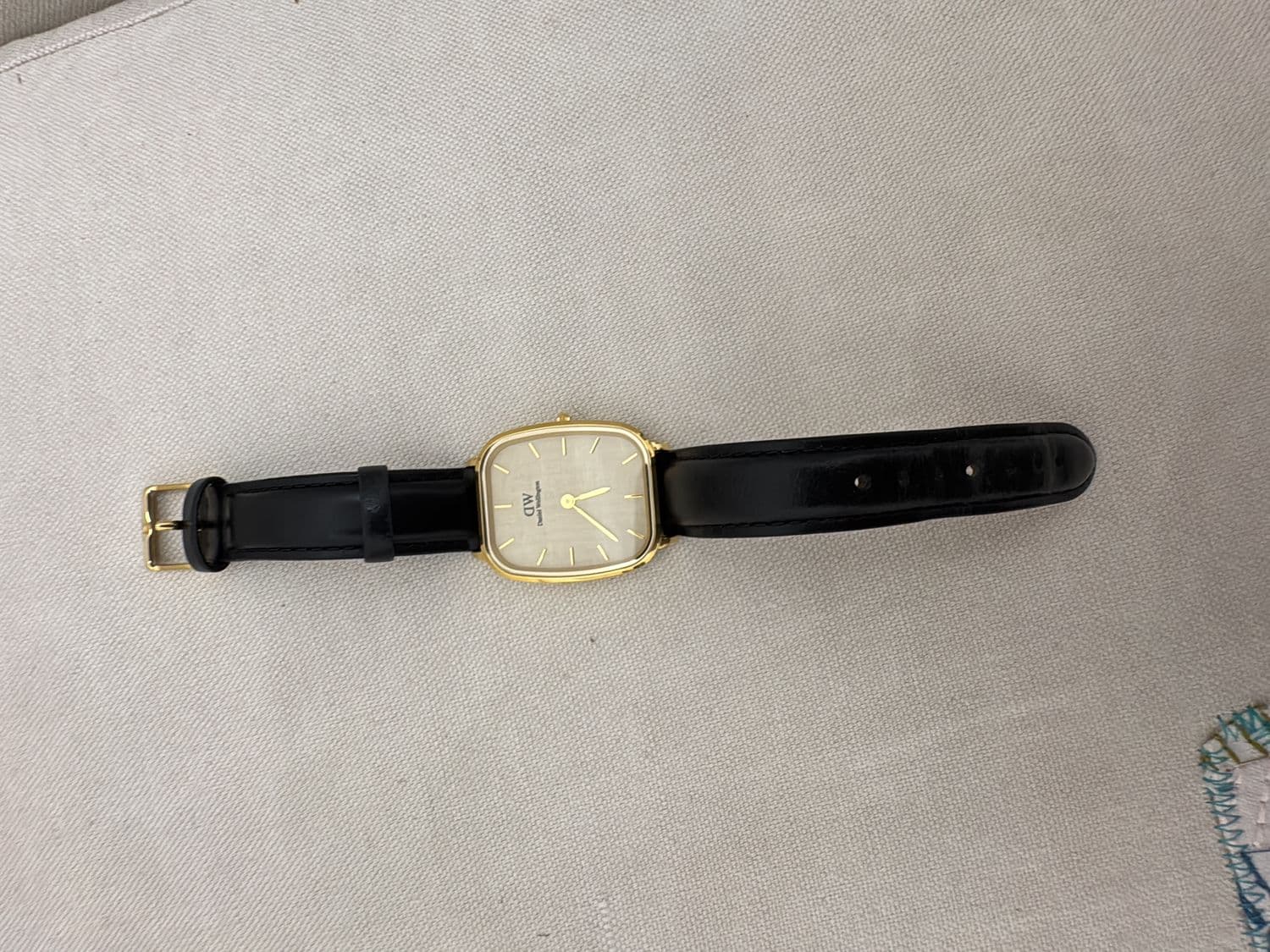 Daniel Wellington Gold-Tone Cushion Watch with Black Leather Strap