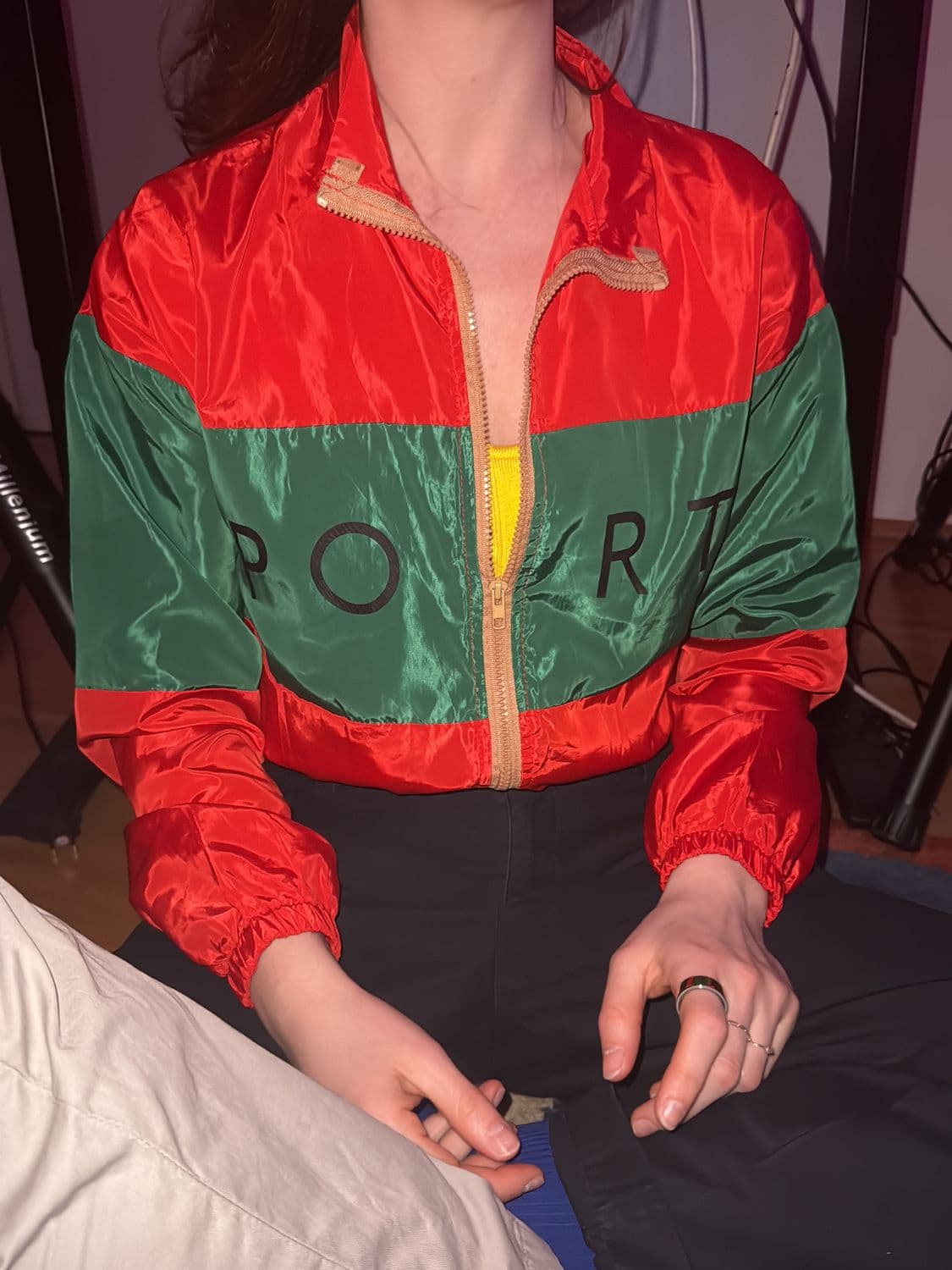 Vintage Colour Block Sport Windbreaker Jacket - Red/Green/Yellow