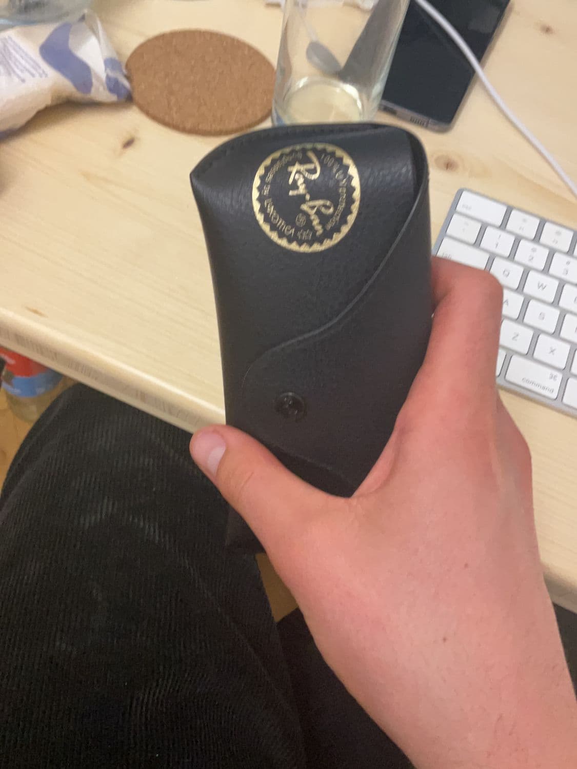 Black Leather Sunglasses Case with Gold Logo 2