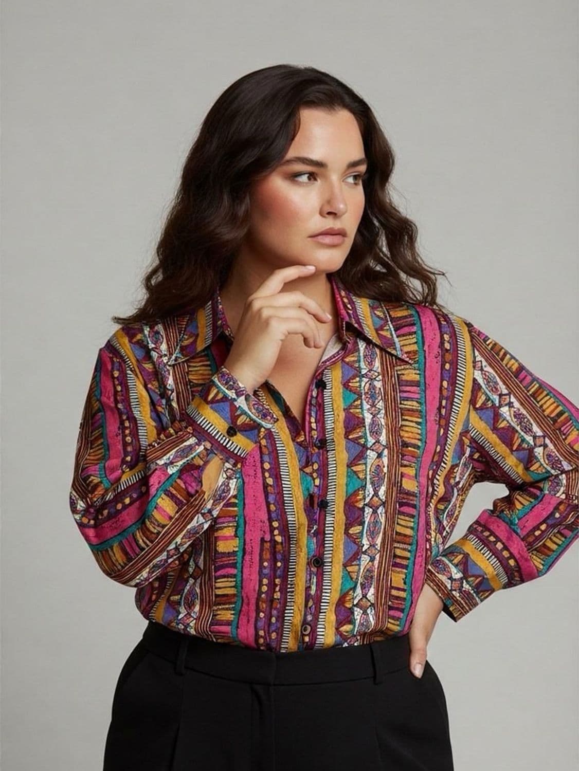 Vintage 80s Multicolored Geometric Button-Down Shirt - Size 46 1