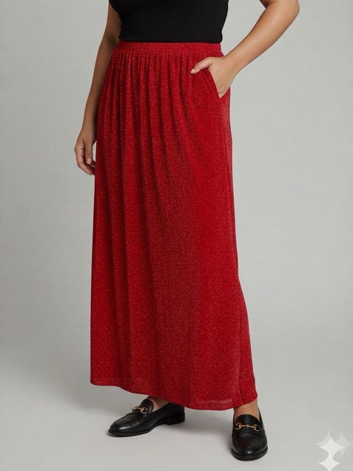 Vintage 80s Hermann Lange Red Sparkly Metallic Skirt - Size 48 1