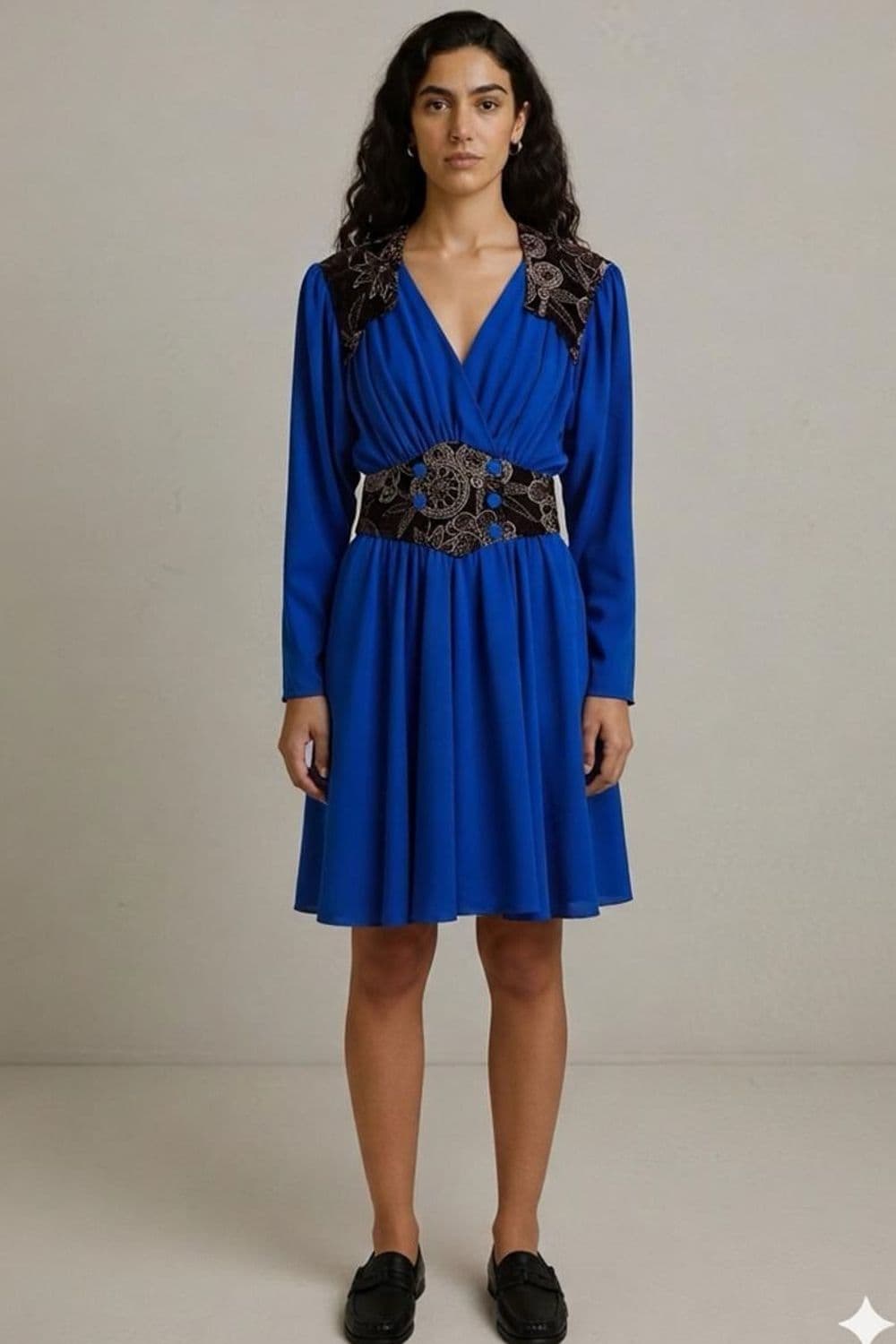 Vintage 80s Jo Morell Royal Blue Wrap Dress - Size S