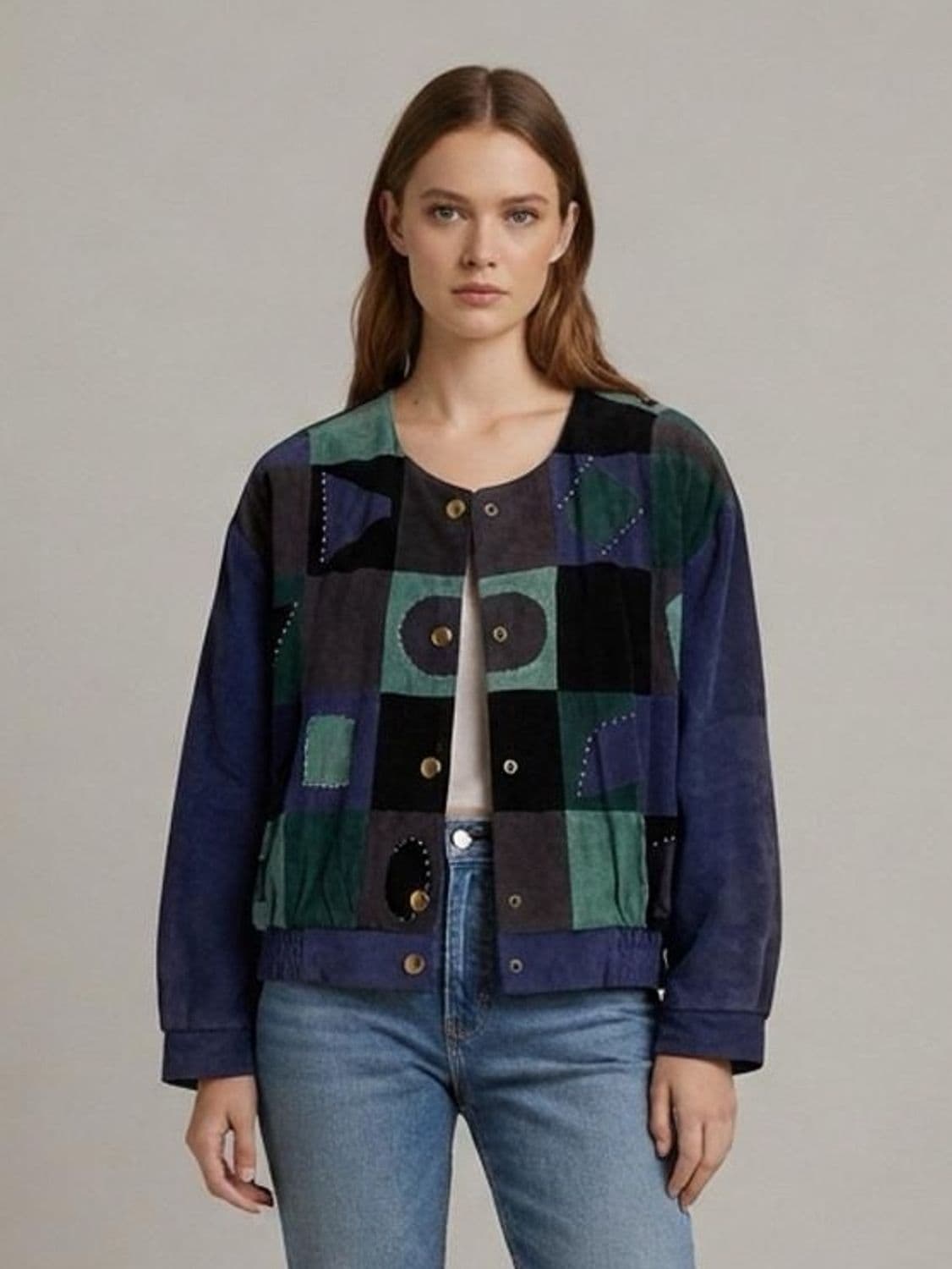 Vintage DINO'Z Patchwork Leather Bomber Jacket - Size M/L 1