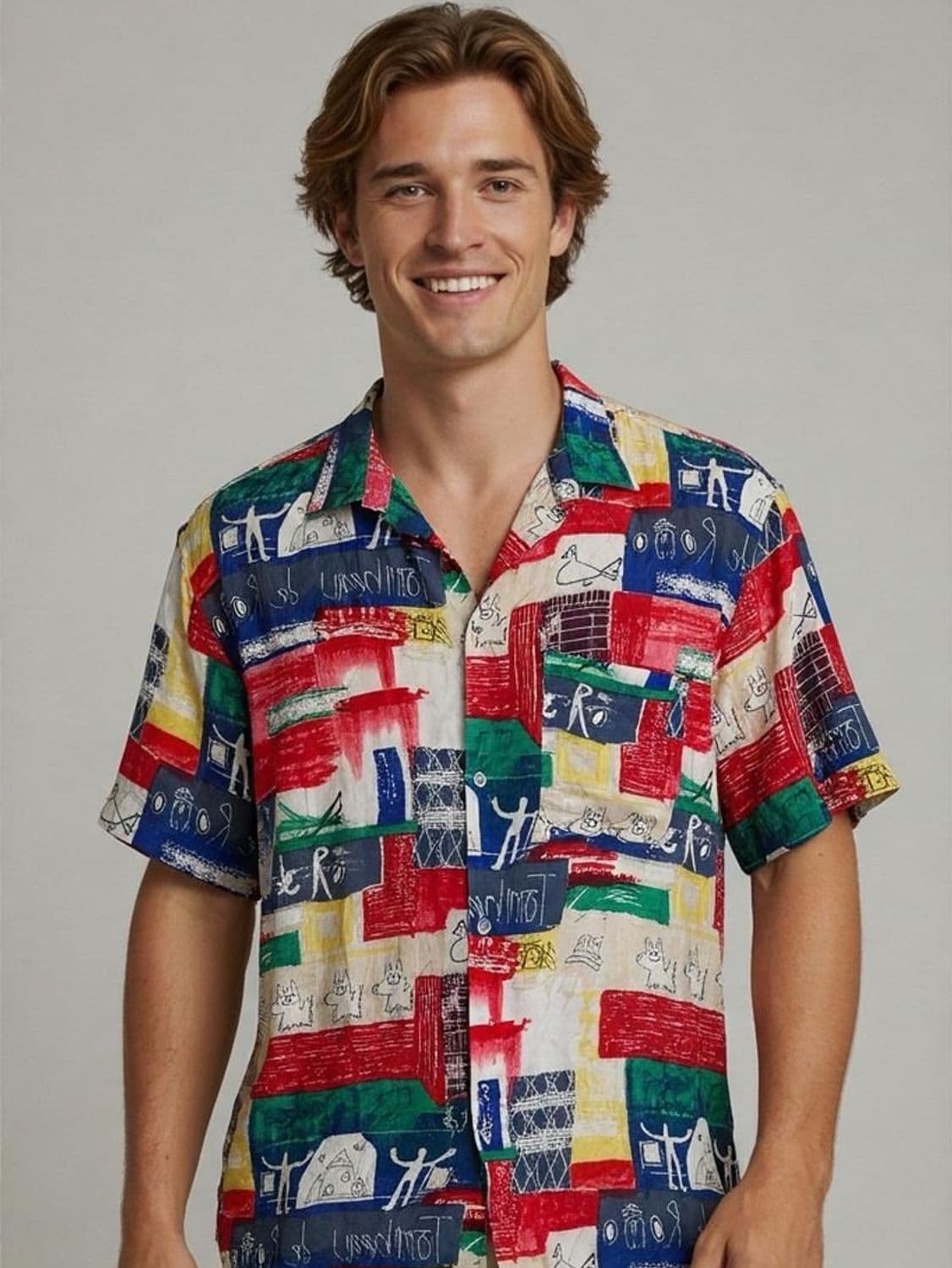 Vintage Seidensticker Young Line Colorful Abstract Pattern Shirt - 41/42 1