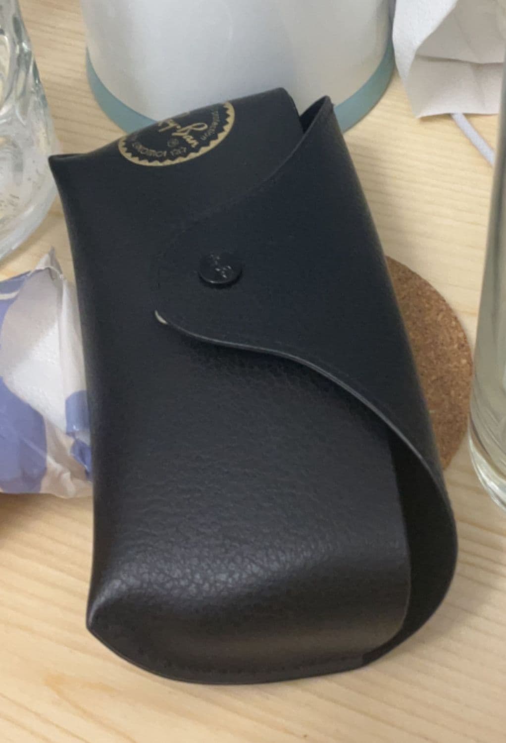 Black Leather Sunglasses Case with Gold Logo