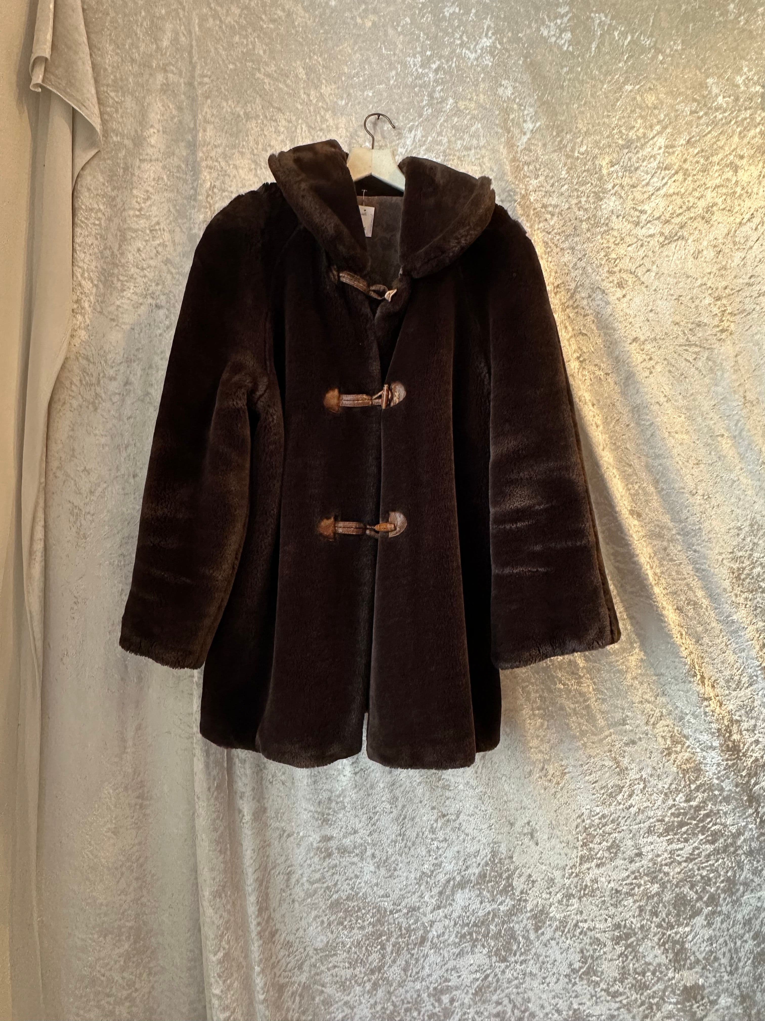 Vintage 90s Brown Faux Fur Coat with Toggle Buttons - Size M 6