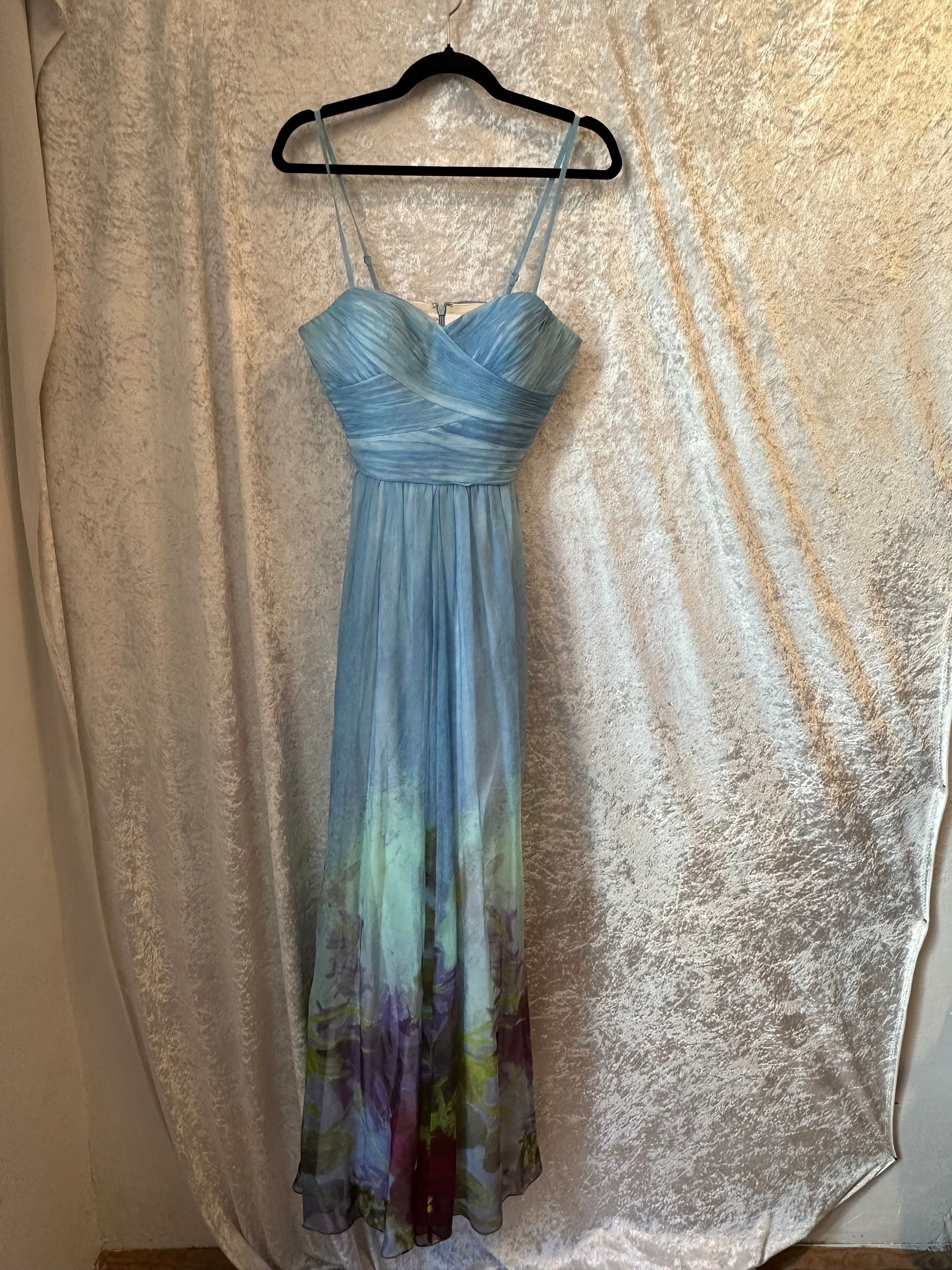 Aidan Mattox Blue Ombre Floral Maxi Dress with Silk Lining 2