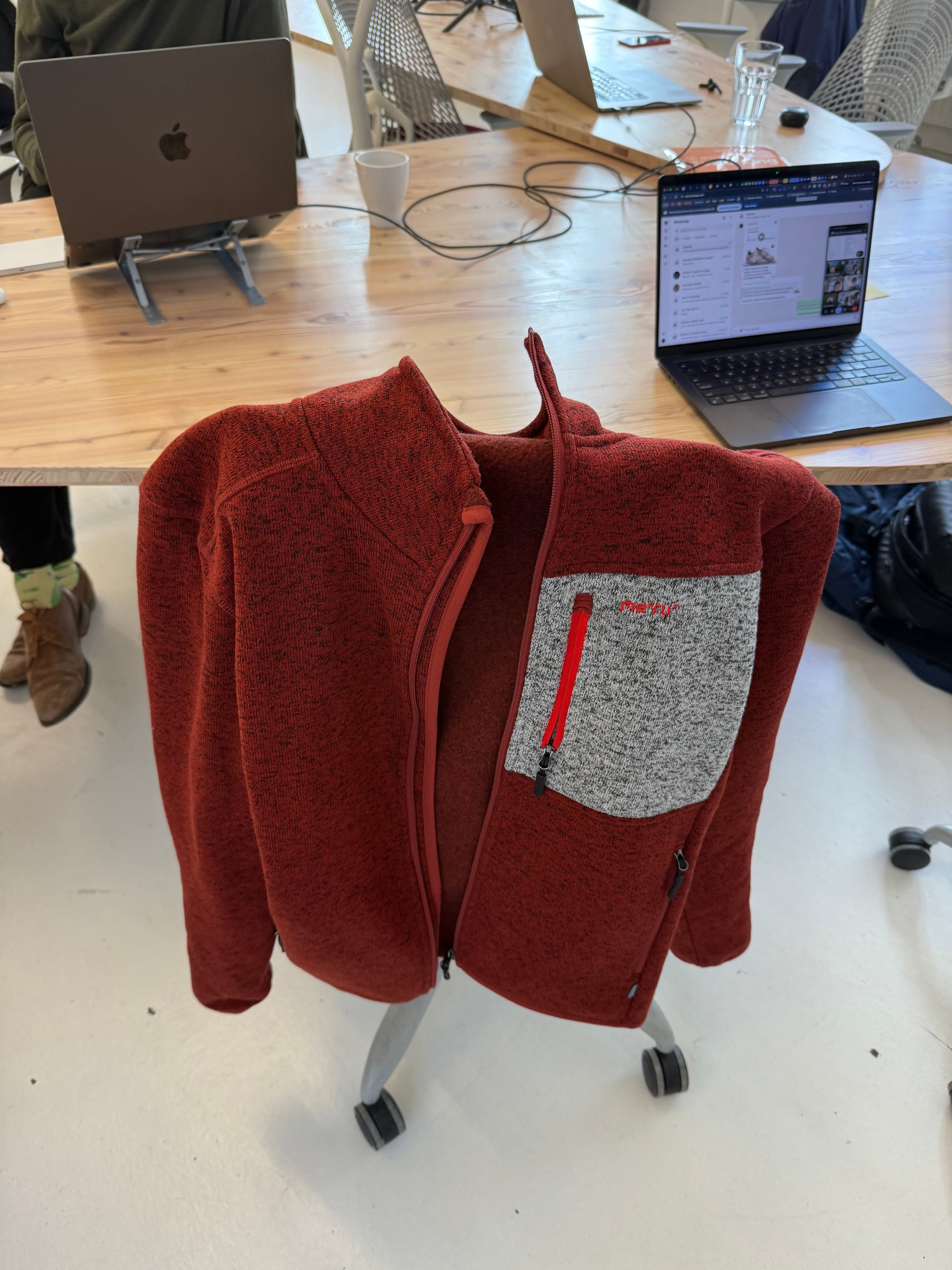 Meru Red Fleece Jacket with Grey Chest Pocket 2