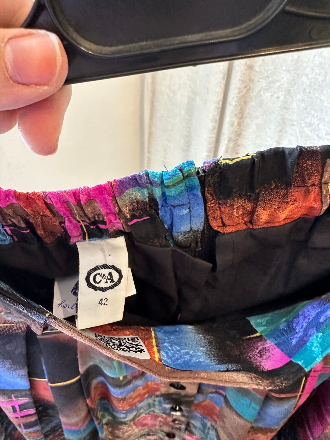 Vintage 80s C&A Geometric Print Pleated Midi Skirt - Size 42 5