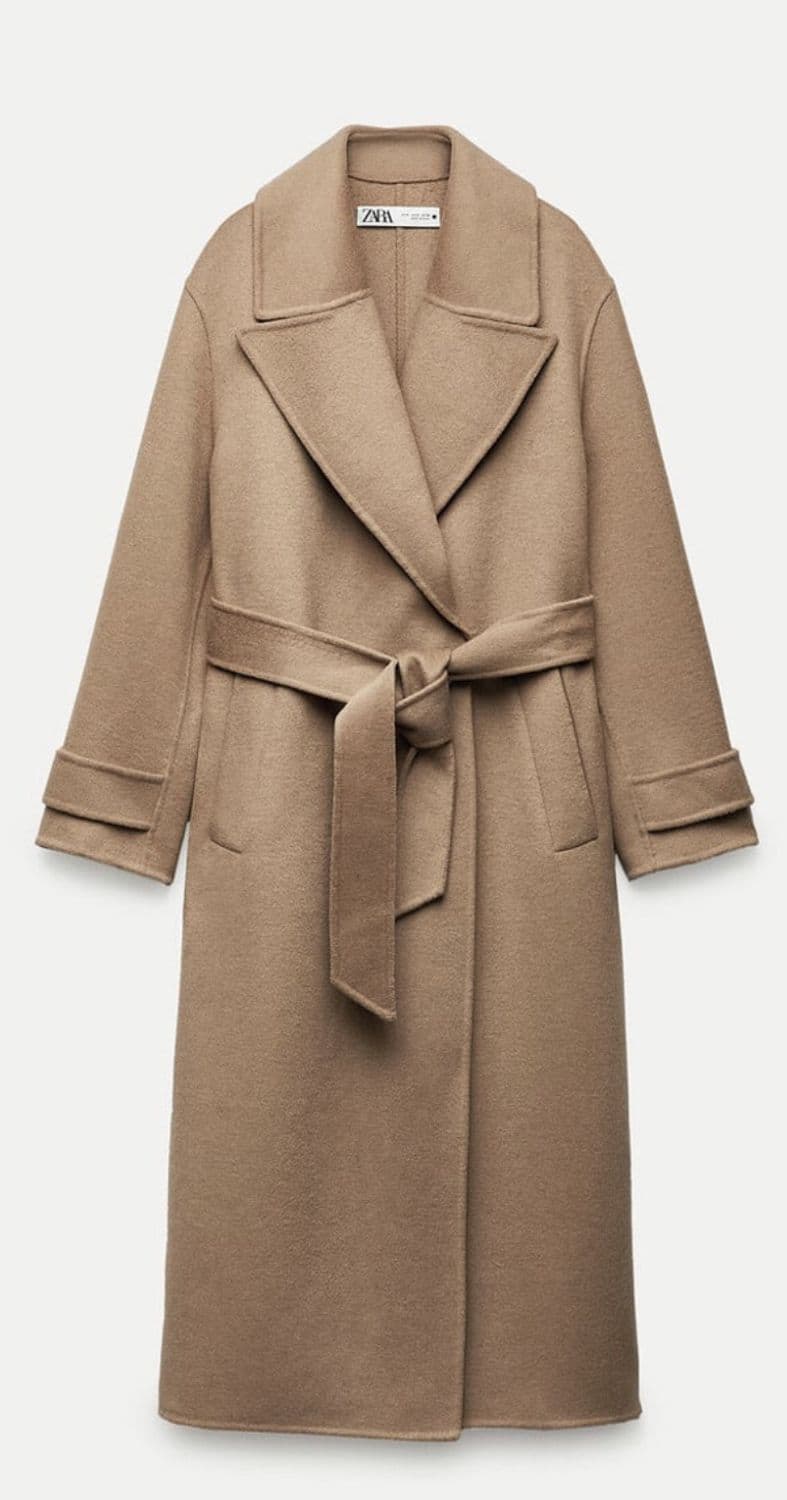 ZARA Beige Wool Belted Trench Coat - Size M 1