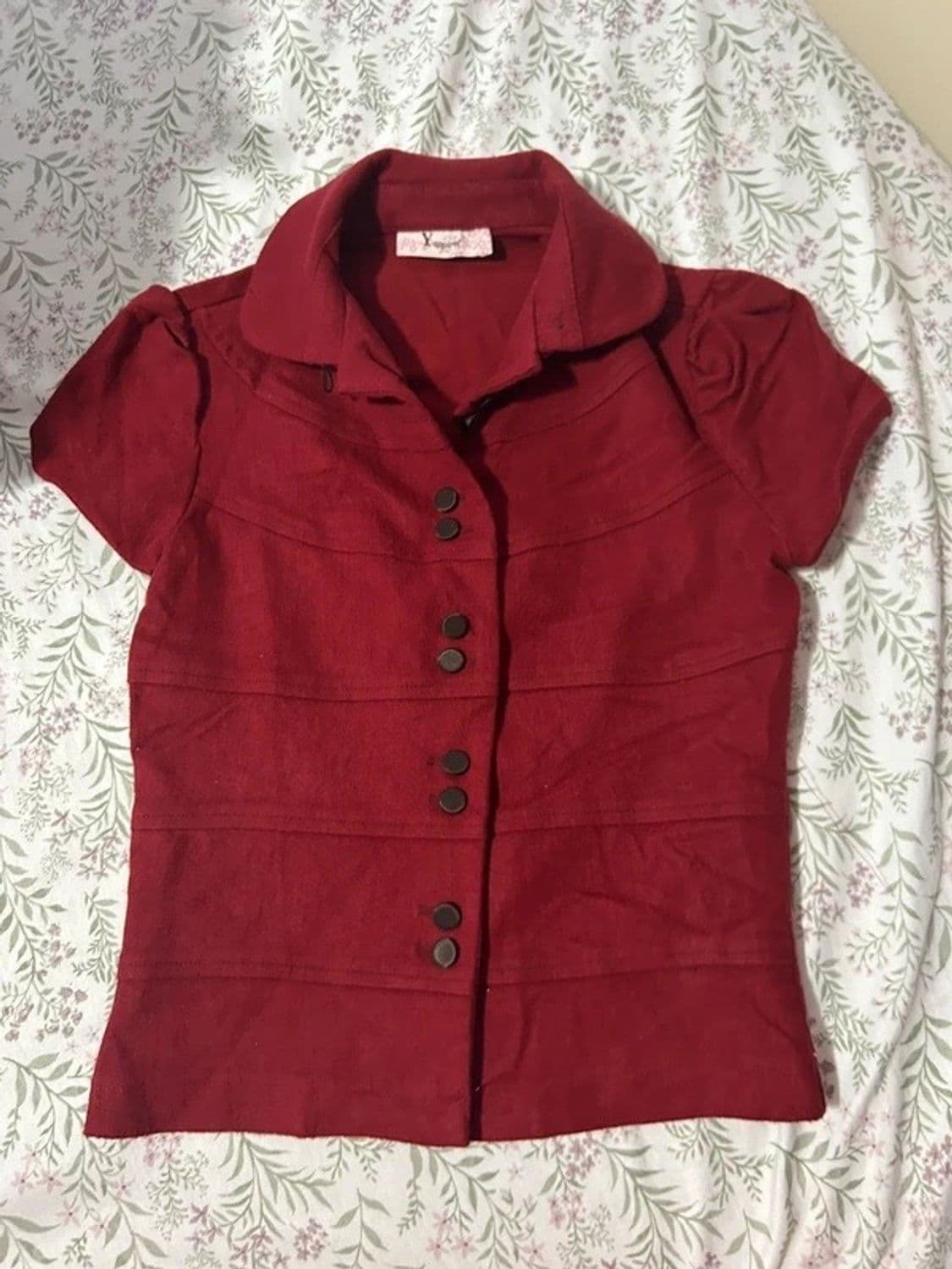 Burgundy Button Front Blouse - Size S